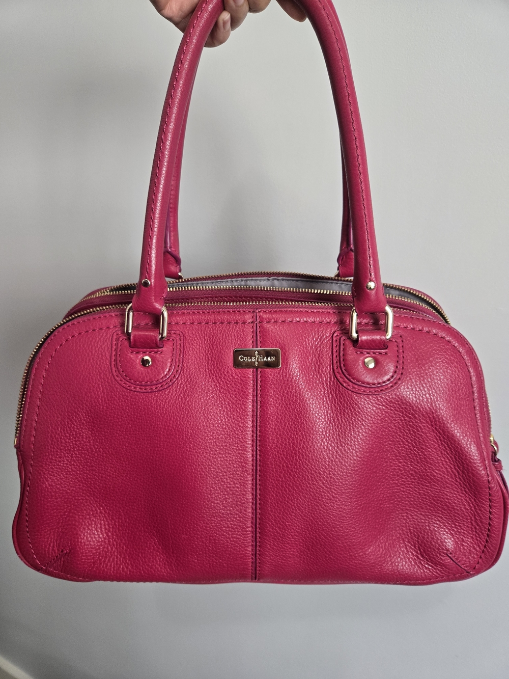 Cole Haan Raspberry Pink Leather Triple-Zip Shoulder Bag